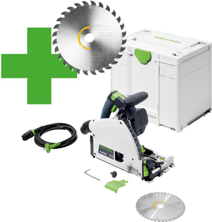 Festool Tauchsäge TS 60 KEBQ-Plus-FS (mit Kreissägeblatt, Sichtfenster, Splitterschutz, Innensechskantschlüssel, Führungsschiene), im Systainer