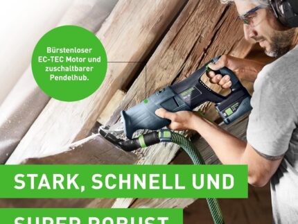 Festool – Akku-Säbelsäge RSC 18 EB-Basic inkl. Absaugvorrichtung + Säbelsägeblatt WOOD UNIVERSAL + Systainer SYS3 L 187