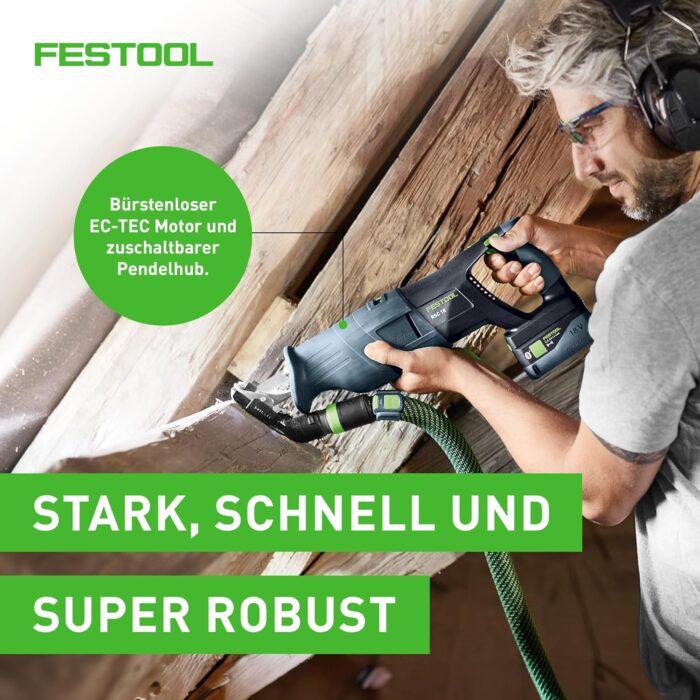 Festool – Akku-Säbelsäge RSC 18 EB-Basic inkl. Absaugvorrichtung + Säbelsägeblatt WOOD UNIVERSAL + Systainer SYS3 L 187